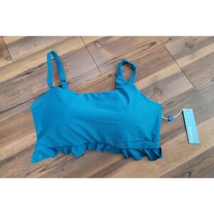 Birdsong Teal Ruffle Bikini Top Size 38G -NWT